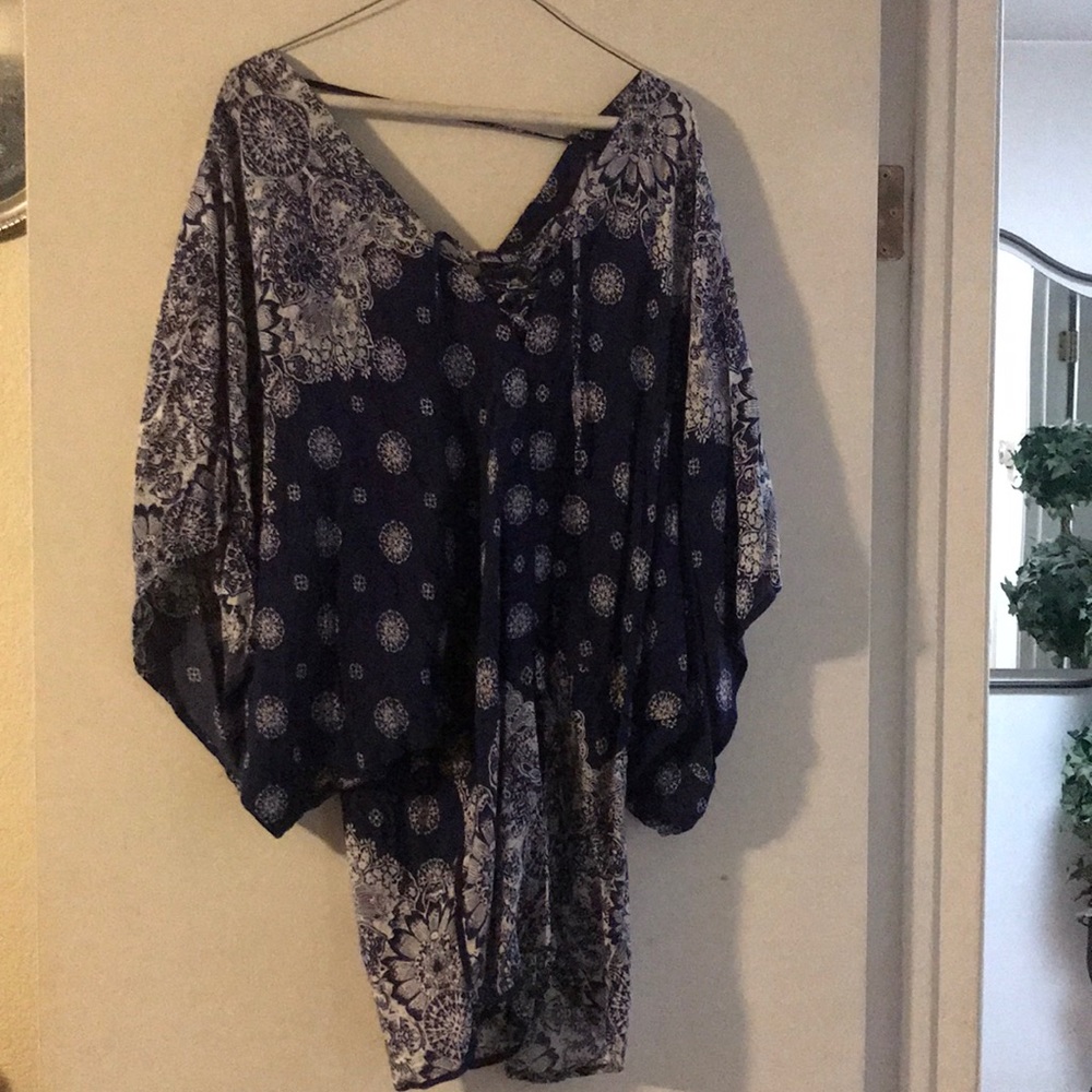White and Navy blue romper